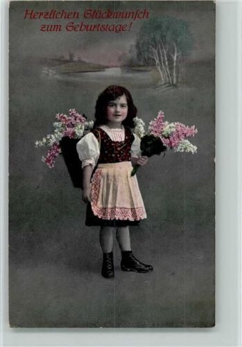1915 Geburtstag - Mädchen mit Flieder in der Kiepe AK
