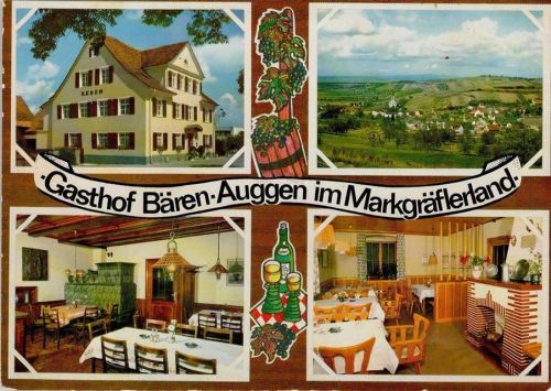 Auggen Gasthof Weinstube Zum Bären Innenaufnahmen Gastraum Kachelofen Ortsansicht 4-Bildaufnahme
