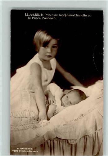Prinzessin Josephine Charlotte und Prinz Baudouin als Baby Foto AK