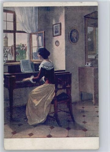 1917 Frau spielt Klavier am offenen Fenster - sign Niczky - "Ein Lied" Salon J.P.P. 1016 AK