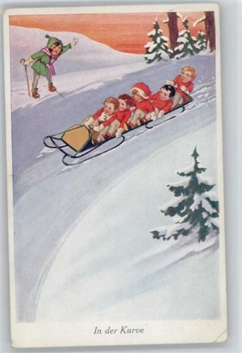 Kinder machen eine Schlittenfahrt 1929 AK