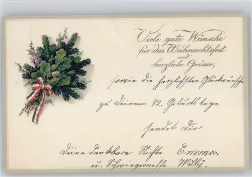 Weihnachten - Meissner & Buch Serie 2159 - Tannenzweige , Eichenlaub mit Schleife schwarzw weiss rot