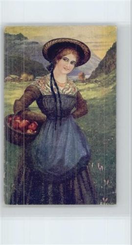 1913 Korb mit Äpfel , Salzburgerin , sign Bouda
