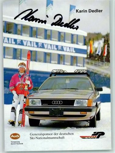 Karin Dedler vor einem Audi 1989 Original Autogramm