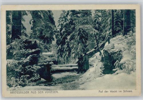 WK I - Kriegsbilder aus den Vogesen - Auf der Wacht im Schnee - Unterstand -
