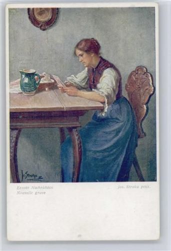 Frau in Tracht - Brief lesen - ernste Nachrichten Wiener Kunst Nr. 1753