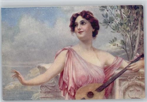 Frau mit einer Laute - sign Schramm - Salon J.P.P. Nr. 2221 AK