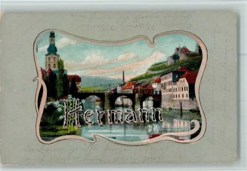 Verlag Edgar Schmidt, Dresden - Serie 1515 Nr. 31 - Namen auf Postkarten "Hermann" Jugendstil AK Eckknick -