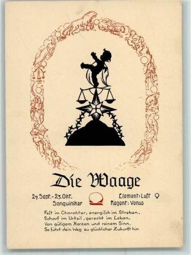 Verlag Gunkel Serie 800-10 - Waage, Scherenschnitt, gute Erhaltung