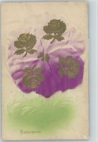 1907 Relief-Druck - Rosen in Golddruck