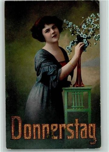 Verlag R + K/L 2177 Donnerstag - Jugendstil Blumenvase und Blumentisch AK