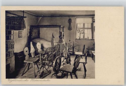 1921 AK Vogtländische Hutzenstube - Bauernstube - Spinnrad -