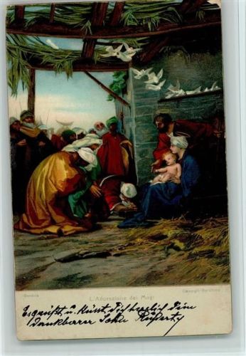 29639 Gemälde von Barabino, Madonna mit Jesu im Stall , christliches