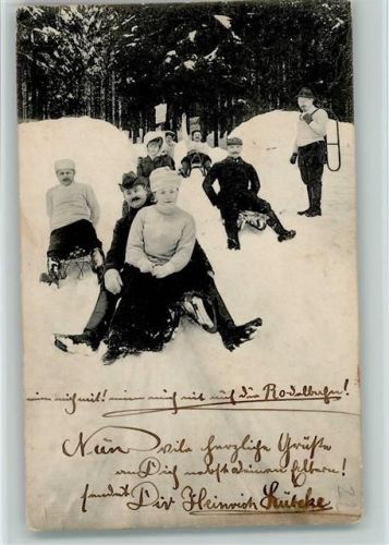 Winter Frauen und Männer beim Schlittenfahren
