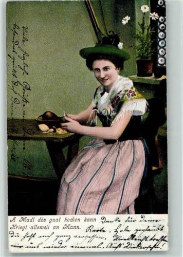 Frau beim Kartoffel schälen 1906 AK