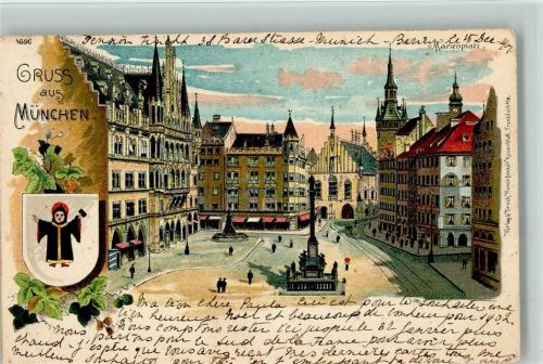 München Gruss aus , Marienplatz litho 1901 AK Rosenblatt Verlag