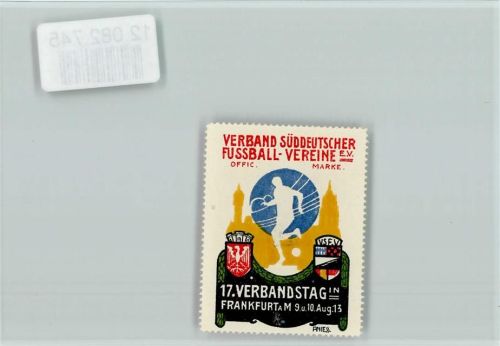 Frankfurt Vignette - 17. Verbandstag Südd.. Fußball Vereine 1913 sign Niess