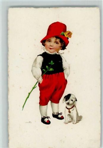 Junge mit kleinem Hund 1925 AK