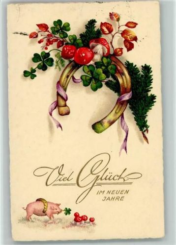 Neujahr - Pilze, Tannenzweige und kl. Schwein 1934 AK