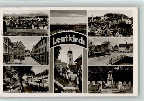Leutkirch Marktstrasse Partie an der Eschach Alter Winkel Kriegerdenkmal Blick auf Zugspitze