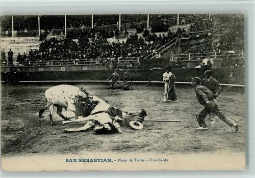 San Sebastian Arena - Plaza de Toros - Una Caida 1910 AK