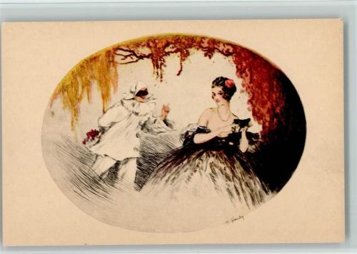 Pierrot und schöne Frau mit Maske - Italien Gravur 1786 AK