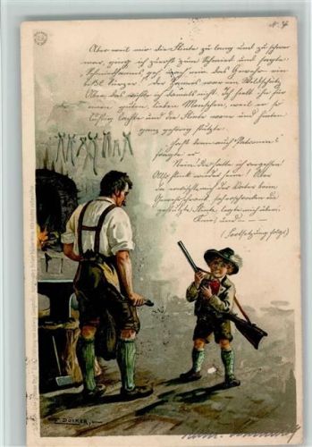 Serie die grosse Tat - Junge mit Gewehr , litho