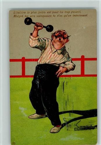 Gewichte heben - Humor - Künstlerkarte signiert Kraftsport Prägedruck