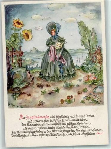 Jungfrau - sign M. Rohland - Verlag Emmerich Nr. 2608 AK Gute Erhaltung , Eckknick