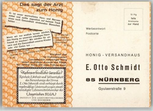 Bestell Karte für Bienenhönig - Honig Versandhaus Schmidt , Nürnberg