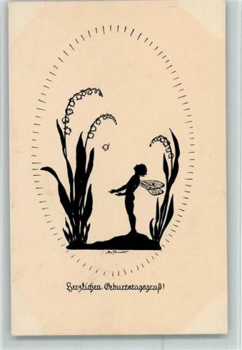 Nr. 59 - Geburtstag - Elfe mit Blumen AK Gute Erhaltung