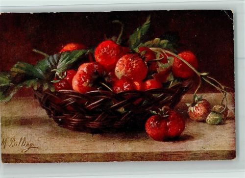 Stilleben - Korb mit Erdbeeren AK Billing, M. 1919