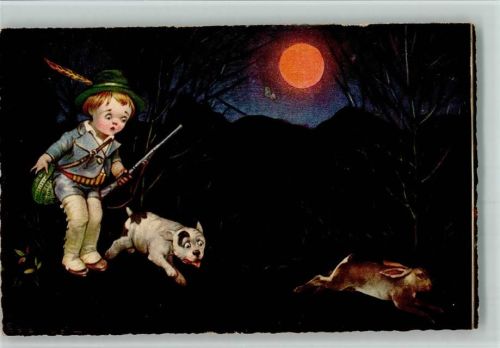 Kinder, Jagd bei Mondschein - Serie 1902-1 AK Colombo