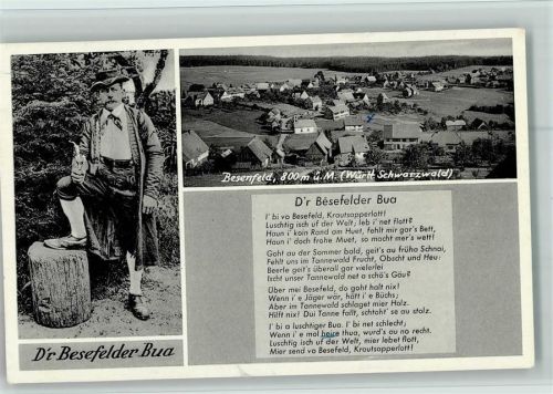 Besenfeld 1960 Der Besefelder Bua mit Pfeife - Tracht , Spruch, Teilansicht , gute Erhaltung AK