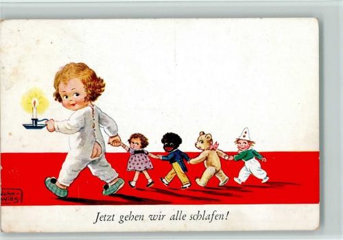 Mädchen im Nachtzeug, Negerpuppe, Teddy