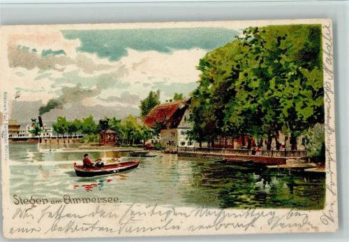 Stegen 1899 Ortsansicht Ruderboot Dampfer