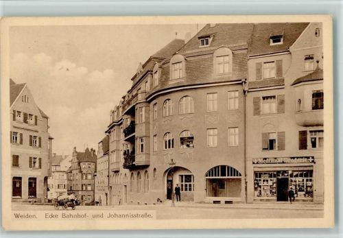Weiden 1915 Ecke Bahnhof- und Johannisstraße, Drogerie, gute Erhaltung AK
