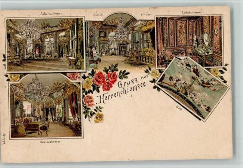 Herrenchiemsee 1898 Gruss aus - Schloss mit Innenansichten AK