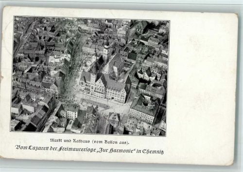 Chemnitz Markt und Rathaus vom Ballon aus - Vom Lazarett der Freimauererloge "Zur Harmonie" in Chemnitz
