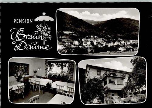 64757 W6932 Langenthal , Odenw - Gesamtansicht Pension Braun-Daume Innenaufnahme VW-Käfer 3-Bildaufnahme