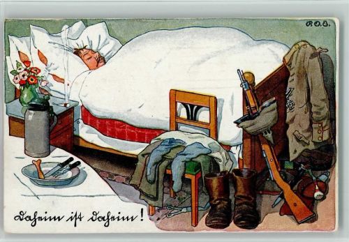 WK I Humor - Daheim ist Daheim - Soldat liegt im Bett - Kriegspostkarte Nr. 97 AK