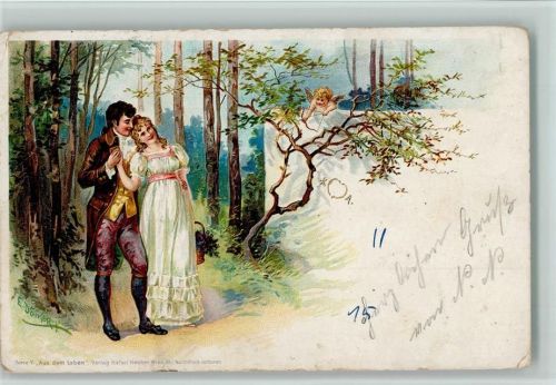 Serie V aus dem Leben - litho - Amor und Liebespaar