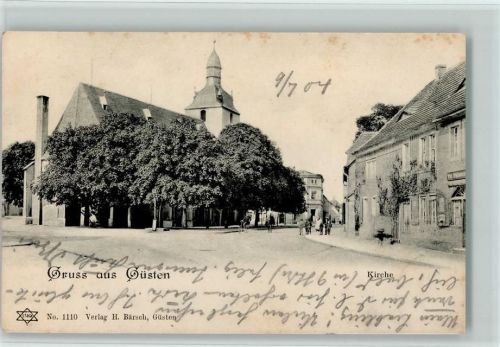 Güsten 1904 Kirche Bahnpoststempel Zug 672