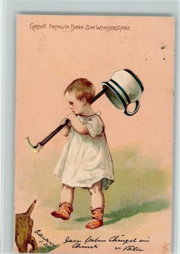 1904 Serie 3412 - Baby und ein Hund , Künstlerkarte signiert