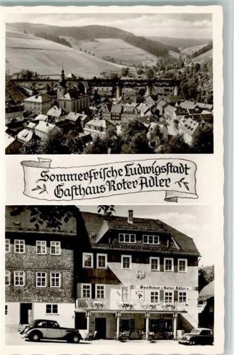 Ludwigsstadt Gasthaus Roter Adler, Autos, ca 1953 sehr gute Erhaltung AK