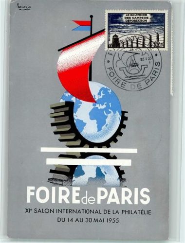 Paris Foire de Paris XI Salon Unt. de la Philatelie 1955 AK SonderbBriefmarke u. Sonderstempel