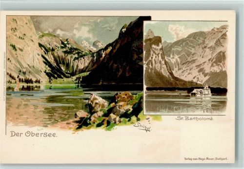St. Bartholomä Lithographie Obersee sign