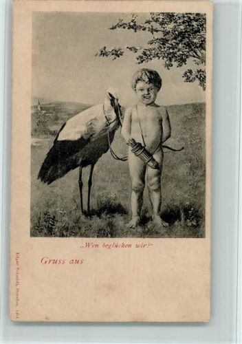 Nr. 1474 Amor hat den Storch an der Leine ca 1900 AK