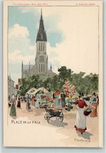 Mulhausen 1900 Nr. 6 sign B. Hartmann . Place de la Paix, Marktszene, sehr gute Erhaltung AK