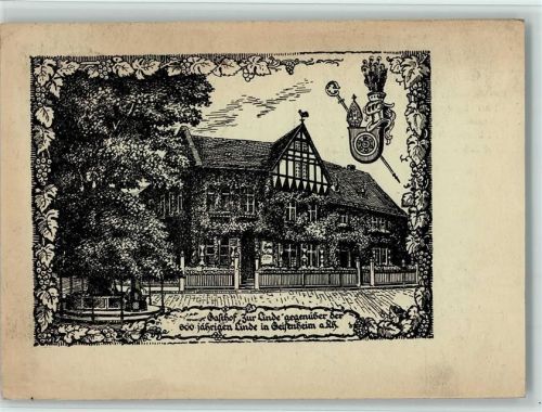 Geisenheim 1938 Federzeichnung - Hotel zur Linde mit 600 jähr. Linde ( Bäume , AK